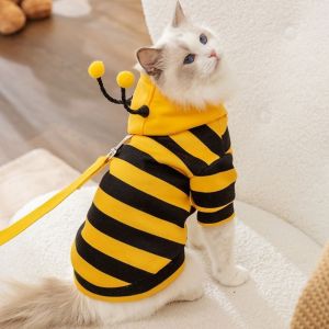 CHLOCH Thoáng khí Trang phục ong cho thú cưng có mũ Mùa đông ấm áp Thiết kế sọc Trang phục cosplay ong Dễ thương Mềm mại Trang phục cosplay ngày lễ cho mèo Đồ dùng cho thú cưng