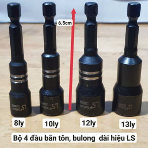 Đầu bắn bulong bắn tôn dài 6.5cm 8/10/12/13ly thương hiệu Ls cao cấp Đầu vít bắn tôn là dụng cụ dùng để vặn mở bulong đai ốc tháo lắp các loại ốc vít vân vân …Được làm từ thép hợp kim Cr-V (Chrome Vanadium) mạ đen cứng rắn bền bỉ không biến dạng