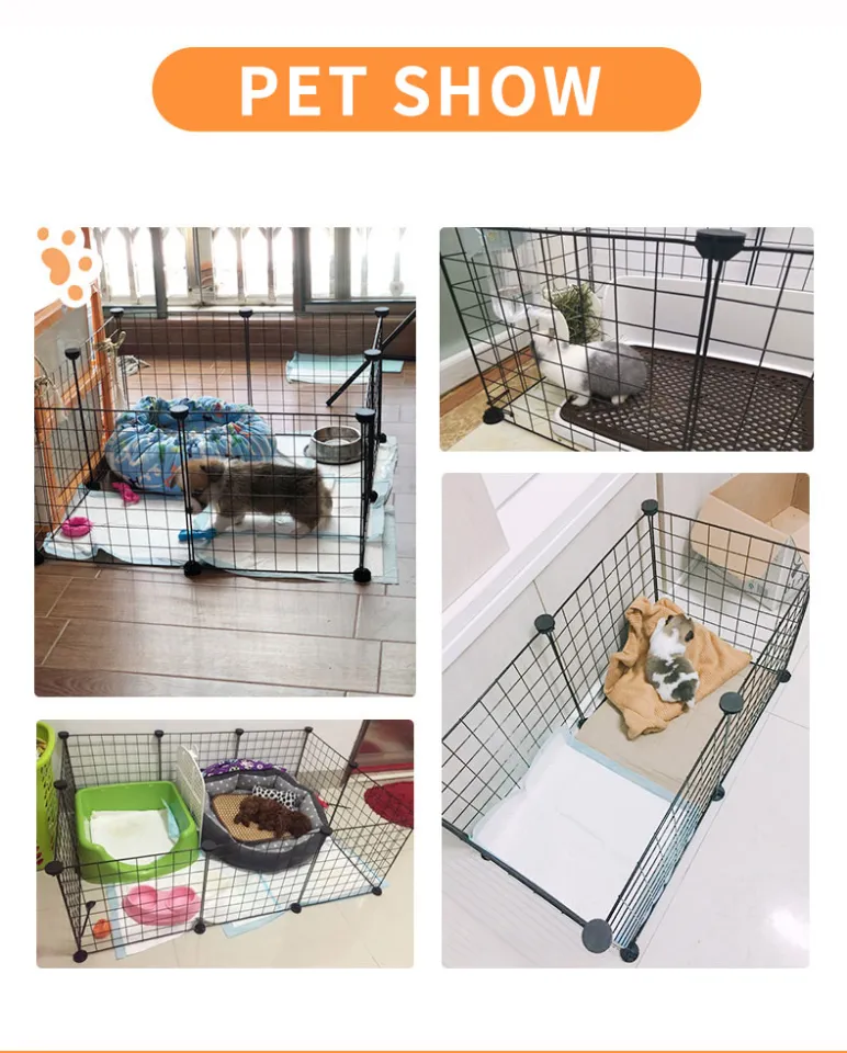 Pet Fence Dog Cage with Pee Pads Pet Playpen DIY Dog Playpen Crate For  Puppy/Cats/Rabbits 35cmx35cm with Connector