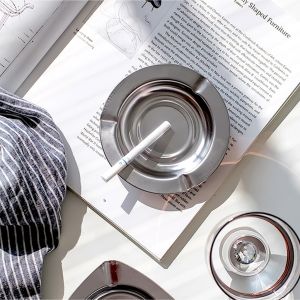 Asbak Bulat Stenliss Stainless Steel Logam Metal Asthray Anti Karat Tempat Buang Abu R0k0k Cafe Hotel Meja Kantor Rumah Tangga