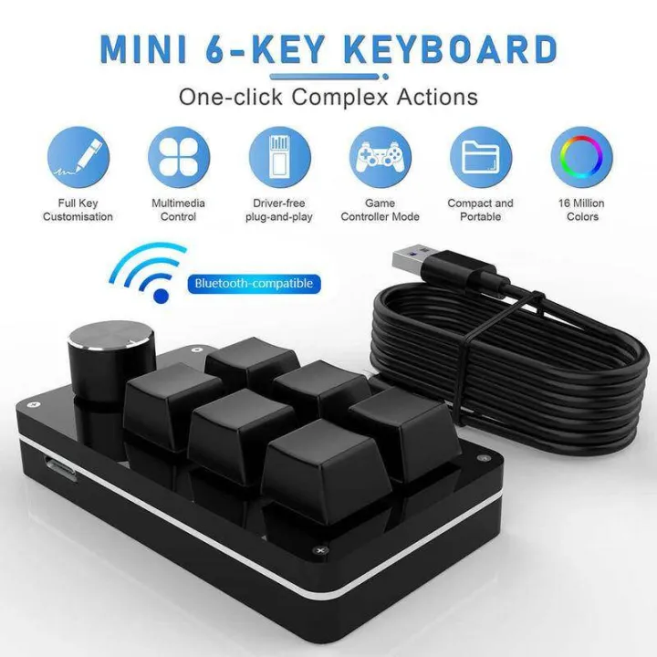 Macro Tùy Chỉnh Bàn phím chơi game Núm 6 Phím + 1 Núm Lập Trình Hotswap ...