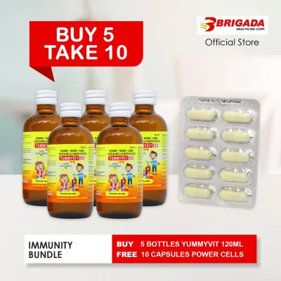Immunity Bundle: 5 Bottles YummyVit ES3 Syrup 120ml + 10 capsules Powercells