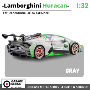 Diecast Miniatur Mobil - Lamborghini Huracan Skala 1:32 Diecast Alloy Logam Mobil Mainan Terdapat Lampu dan Suara - Mobil Pajangan Miniatur Lamborghini Huracan Hitam Merah Kuning 1/32