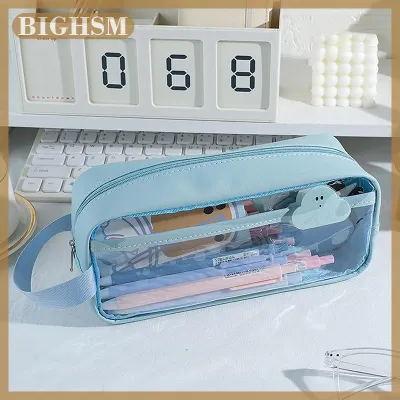 BIGHSM กระเป๋าใส่ดินสอความจุมากโปร่งใสกระเป๋าใส่เครื่องเขียนแบบพกพากันน้ำใส่ปากกากระเป๋าใส่ดินสอ
