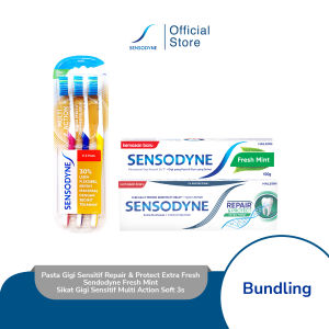 Sensodyne Pasta Gigi Sensitif Repair & Protect Extra Fresh + Fresh Mint + Sikat Gigi Sensitif Multi Action Soft 3s