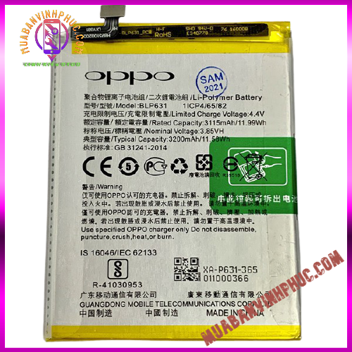 Pin oppo f3 / oppo f5 / blp631,dung lượng 3200mah / bảo hành 12 tháng - mbvp.com