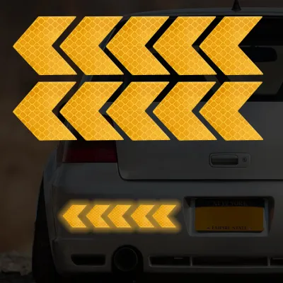 10PCS Car Stickers Reflective Arrow Sign Tape Car Styling Stickers Car Warning Safety Stickers Auto Bumper Trunk Reflector Hazard Tape