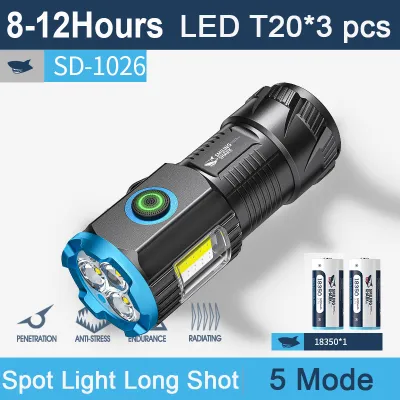 Senter Smiling Shark SD1026 Senter Mini Keychain Flashlight 5Modes Magnet Type-C Rechargeable Waterproof