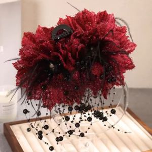 XU HOME Plastic Grasping Clip Sequin Tassel Hair Claw Elegant Peony Flower Flower Hairgrips Women