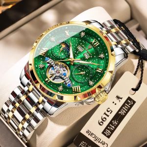 Import POEDAGAR mechanical automatic watch for men waterproof luxury stainless steel tourbillon starry sky calendar watch