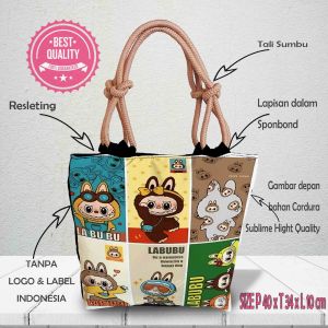 Tote Bag Motif Labubu Multicolor Serat Mikro Gaya Korea