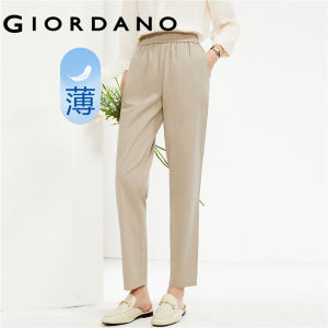 GIORDANO Women Pants 100% Cotton Lightweight Pants Elastic Waist Solid Color Simple Fashion Casual Straight Pants 13414320