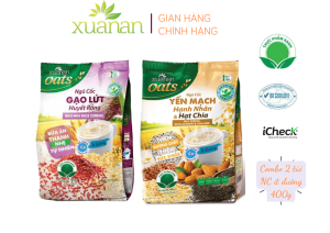 Combo 2 túi: Ngũ Cốc Gạo Lứt Huyết Rồng 400G + Ngũ Cốc Yến Mạch Hạnh Nhân Hạt Chia 400G[ít đường]