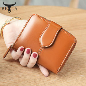 BELA Women Purse Genuine Leather Ladies Small Wallet Rfid Blocking Zipper Fashion Simplicity