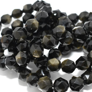 Natural Gold Obsidian Triangle Faceted Round Beads Bracelet 9.5mm-10mm/11.5mm-12mm
