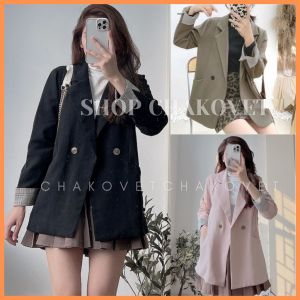 Áo blazer nữ 2 lớp khoác ngoài tay pha kẻ AB.8129 kiểu áo cổ vest 2 cúc 2 túi thật style hàn quốc mix được nhiều đồ