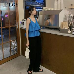 IELGY Áo Yếm Nhỏ Ngắn Nhún Bèo Áo Trong Ngọt Ngào Thời Trang Cho Nữ