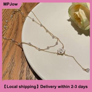 【Local shipping】 Double layered tassel necklace for female niche design camellia collarbone chain light luxury high-end feel temperament neck chain