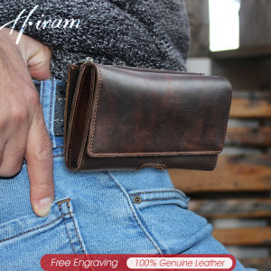 Hiram Genuine Leather Men Waist Bags Vintage Waist Packs Mini Phone Bags Belt Pouch Male Card Holders Small Travel Bags