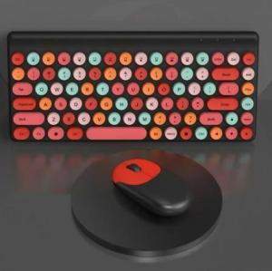 [Local Seller] Retro Pop Up Button 2.4G Wireless Laptop Office Mixed Color Colourful Keyboard And Mouse Set Pink Blue Red Black