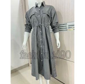 DRESS KOREAN PANJANG SALUR BIRU JUMBO 072