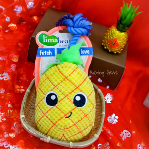 CNY Chinese New Year Pineapple Ong Lai Fruit Food Plush Pet Dog Cat Puppy Soft Rope Tug Toy with Squeaker Sound Squeaky