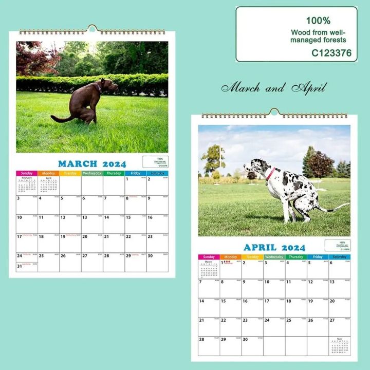 Dog Pooping Crapping Thick Sturdy Wall Paper Hanging Calendar Time