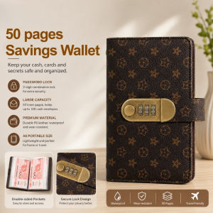 50 Pages PU Leather Cash Savings Book Combination Lock Money Organizer Bill Storage Wallet
