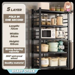 Rak Dapur Storage Rack With Wheel Rak Kabinet Dapur Storage Organizers Microwave Oven Rack Dust-proof Kitchen Rack
