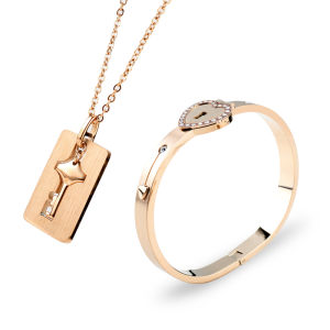 Fashion Valentines Gift Couple Bracelet With Necklace Jewelry Set For Lover Romantic Design Love Heart Lock Bracelet Women Key Necklace Men Surprise Birthday Gift