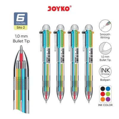 Ball Pen Pulpen Pena Joyko BP-385 Sito 2 1.0 mm 6 Warna Colors