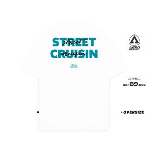 Aerostreet T Shirt Oversize Street Cruisin Putih Kaos FBDAA