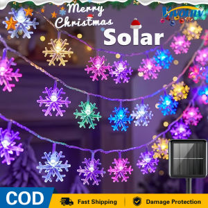 VIVOLILV Delivery from Manila🚚Solar Christmas Snowflake String Lights 20/ 30/ 50 LED Outdoor Waterproof Fairy Lights with 2 Lighting Modes for Wedding Party Tree Room Garden Patio Yard Home