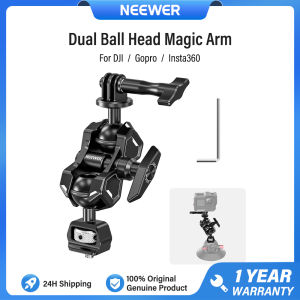 NEEWER Dual Ball Head Magic Arm Đầu bi kép Magic Arm Bộ chuyển đổi tay khớp nối với vít 1/4" dành cho giá đỡ máy ảnh hành động/Túi hút/Giá đỡ máy ảnh Tương thích với GoPro DJI Insta360 UA021