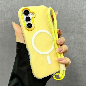 Magnetic Function + Lanyard Phone Case for Samsung Galaxy A17 5G A07 4G A16 LTE A06 5G A26 A36 A56 A05 A05s A15 A25 A35 Matte Wireless Charging Magsafe Shockproof Cover Casing
