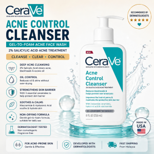 CeraVe Acne Control Cleanser 8 fl oz (237 ml) 2% Salicylic Acid Acne Treatment with Hydrating Ceramides Fast Absorbing Technology
