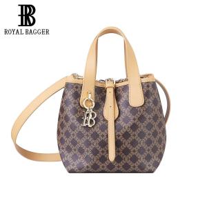 Royal Bagger Retro Signature Canvas & Leather Bucket Bag Convertible Tote & Basket Handbag for Women 5262