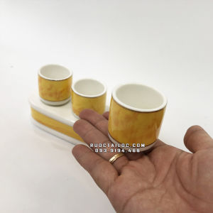 Bộ 3 Chung Nước Thờ Cúng Bằng Sứ Vân Vàng 17 - 26cm