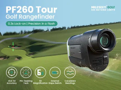 MILESEEY PF260 Tour เครื่องวัดระยะกอล์ฟพร้อมความชัน 1100 หลา เครื่องวัดระยะเลเซอร์แบบชาร์จไฟได้ ความแม่นยำ ±0.4 หลา อุปกรณ์กอล์ฟล็อคธง การสั่นสะเทือน