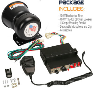 HOL 400W 9 Sound Tones Loud Car Warning Alarm 12V Siren Horn + Mic PA Speaker System 150DB Air Loud Car Truck Warning/Recording Police cars ambulances fire trucks emergency vehicles