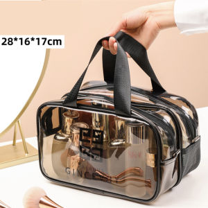 🚚 SG Seller🚚Transparent PVC Double-layer thickening Dry and Wet Separation Travel Toiletries Bag Makeup Organizer Transparent Waterproof Bag