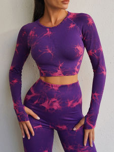 Bộ Đồ Thể Thao Áo Dài Tay Tập Yoga In Họa Tiết Quần Dài Tập Chạy Bộ Tập Thể Dục Ôm Sát Eo Cao