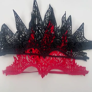 Teens Students Halloween Hairband with Lace Flame Designed Cosplay Queen Headbands Halloween Performances Hair Hoop