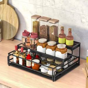 Kitchen Organizer 3 Tier Pull Out Shelf Spice Rack Desktop Spice Bottle Rack Space Saving
