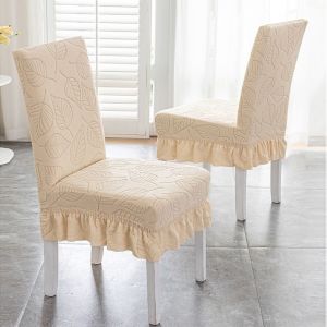 CHUAN Co giãn Bọc ghế ăn Họa Tiết Lá Mềm Bọc ghế ăn váy Hiện đại Phổ thông Bọc ghế Trang trí nhà cửa