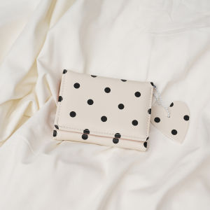 Cute Polka Dot Wallet Women PU Leather Short Foldable Card Holder Coin Purse Heart Pendant Large Capacity Button Girls