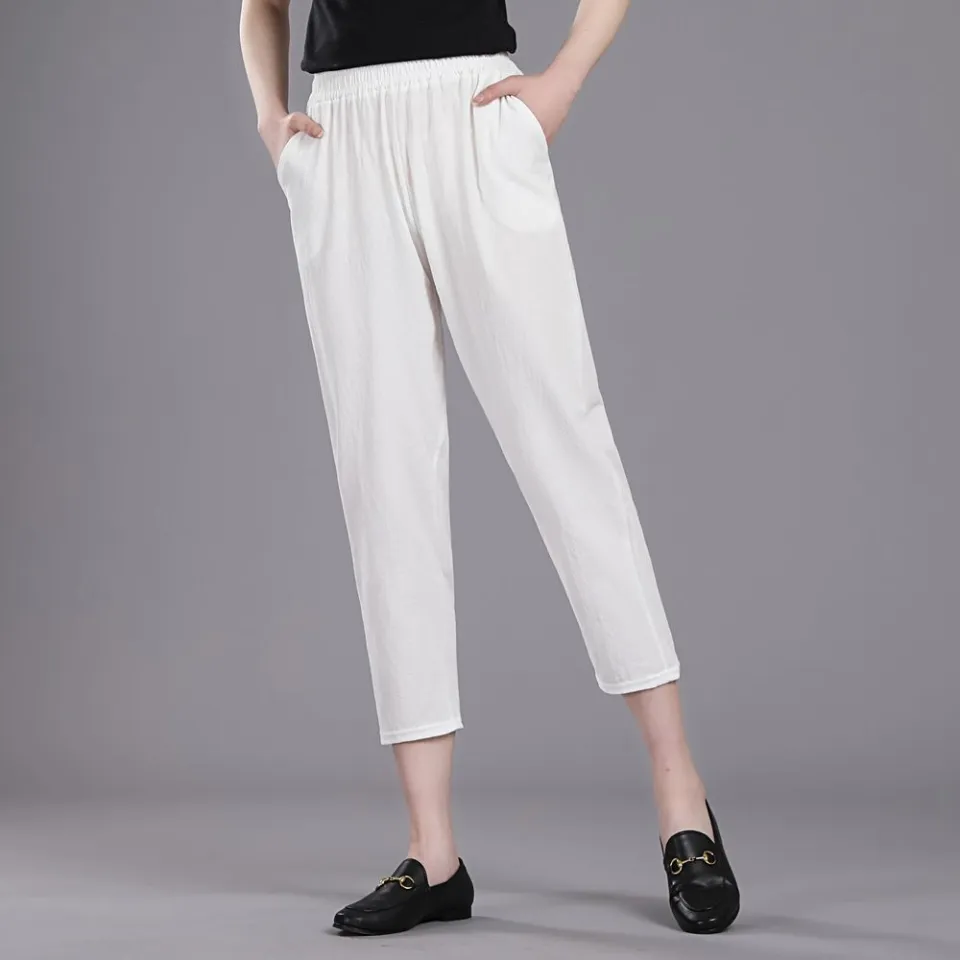 Cotton Pants for Women's New Retro Style Slim Fit Pants Summer Female  Casual Thin Pencil Pants