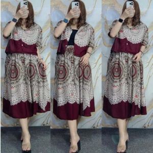KIMMY SET WANITA SETELAN ROK DAN KEMEJA CROP FREE BANDANA BAJU ATASAN RAYON PREMIUM