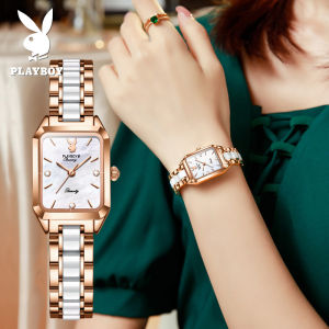 The US Brand PLAYBOY Luxury Ceramic Watch for Women Original Waterproof 2022 New Fashion Charming Stainless Steel Square Watch