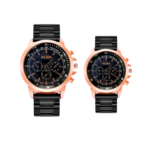 Jam Tangan Couple Alba Full Hitam dan Pria Wanita Premium dengan Tali Rantai/Stell